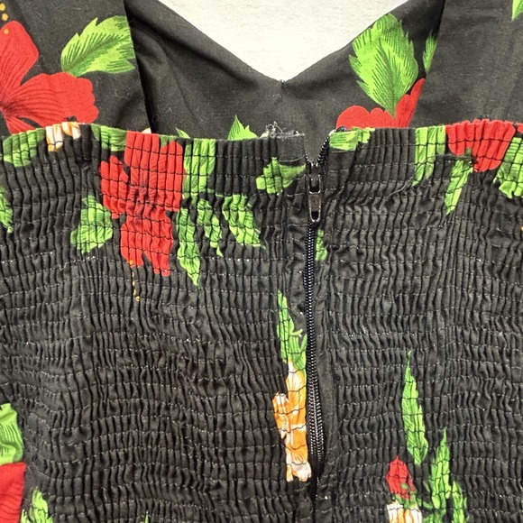 Royal Hawaiian Creations Vintage Black Red Floral Dress MED Sweetheart Neckline - Picture 6 of 14